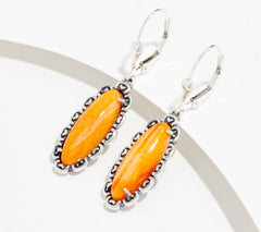 American West Sterling Silver Elongated Oval Orange Spiny Rope Earrings, 1-5/8"