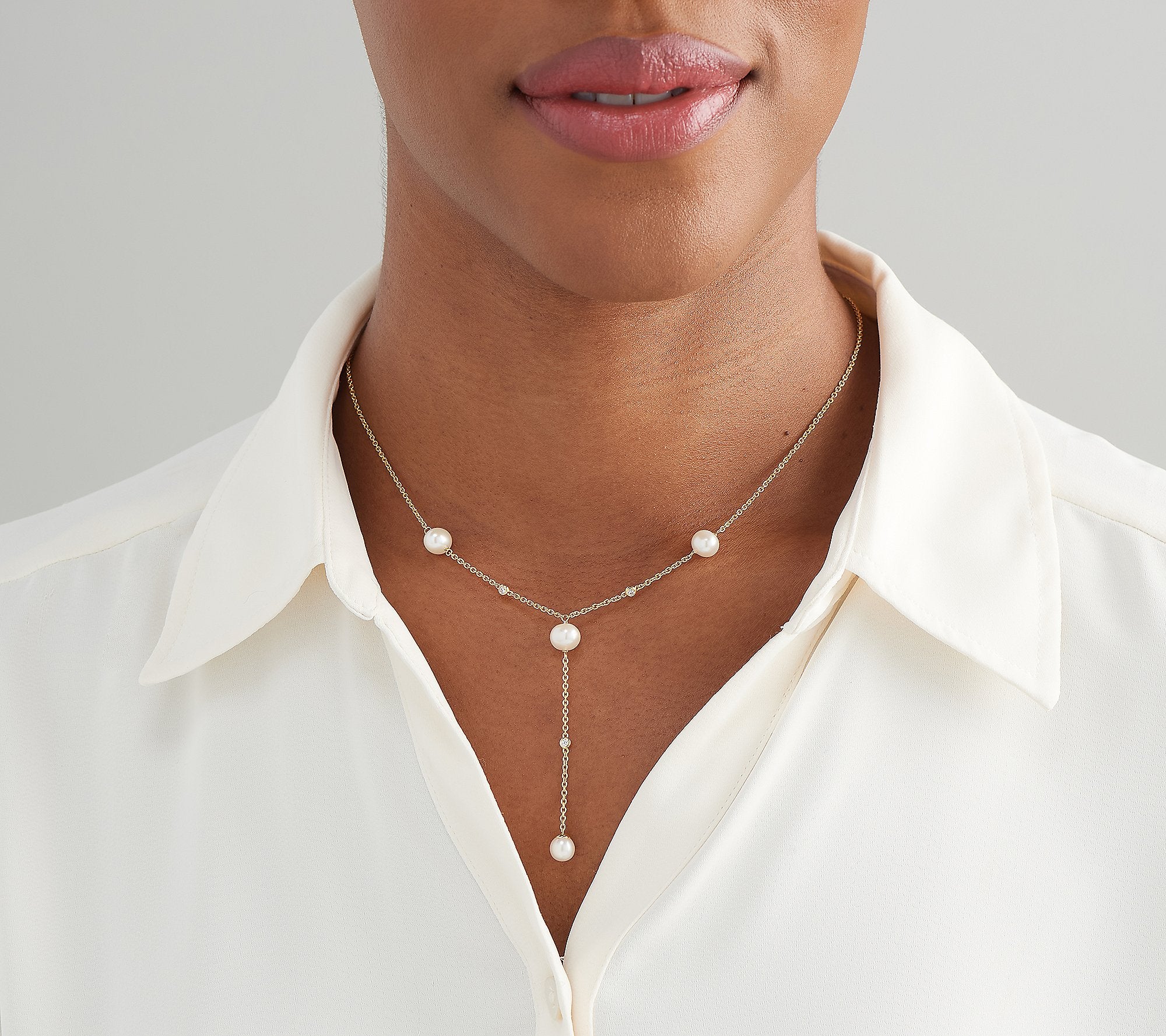 Diamonique 23KY GoldClad Sterling Silver Pearl Y Neck Drop Necklace