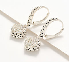 JAI Sterling Silver Signature Pave White Topaz Lever Back Earrings, 1"