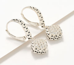 JAI Sterling Silver Signature Pave White Topaz Lever Back Earrings, 1"