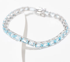 Affinity Gems Elongated Cushion Semi Precious Blue Topaz Tennis Bracelet, SS 7-1/4"