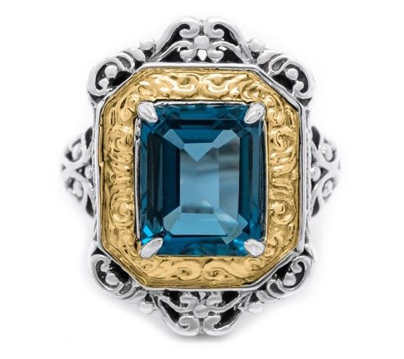 Artisan Crafted Sterling Silver & 18K London Blue Topaz Ring, Size 7