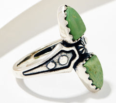American West Sterling Silver Shield Shape Green Turquoise Ring, Size 8