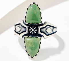 American West Sterling Silver Shield Shape Green Turquoise Ring, Size 8