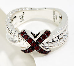 JAI Sterling Silver Texture Garnet X-Ring, Size 7
