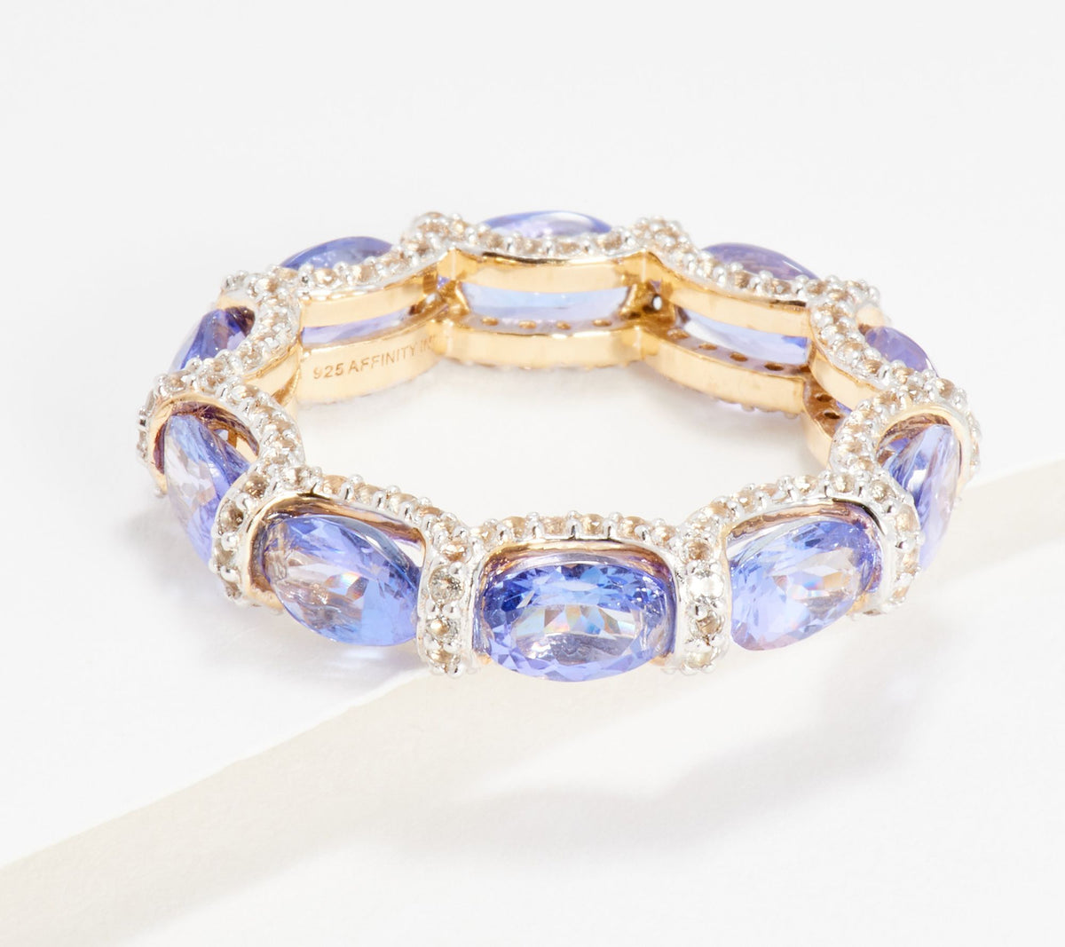 Affinity Gems Sterling Silver Goldclad Oval Tanzanite & White Topaz Band Ring, Size 7