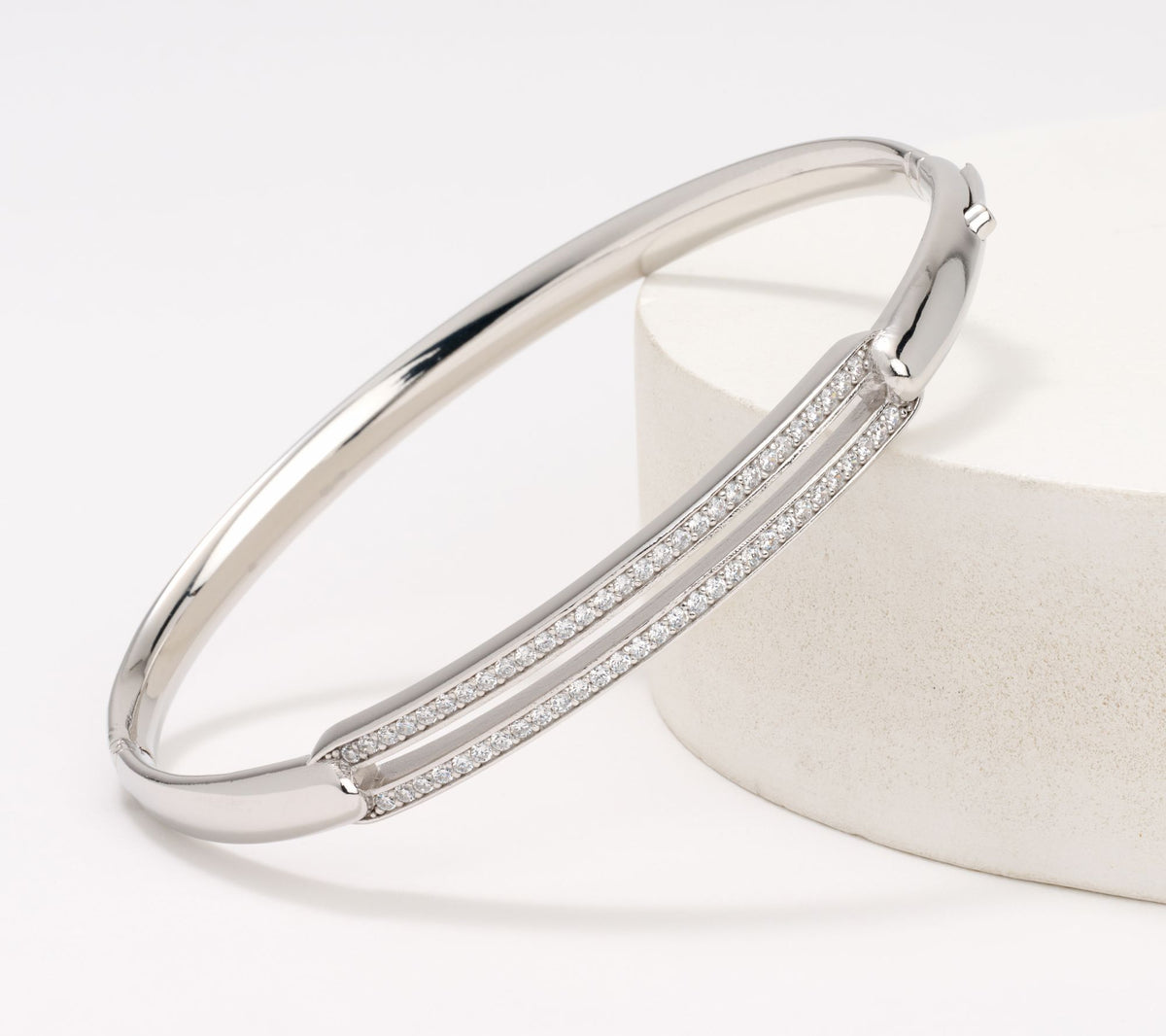 Diamonique Italia Sterling Silver Polished Pave Bar Bangle Avg