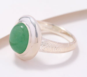 JMH Jewellery Newgrange Cabochon Green Quartz Ring Sterling Silver Size 8