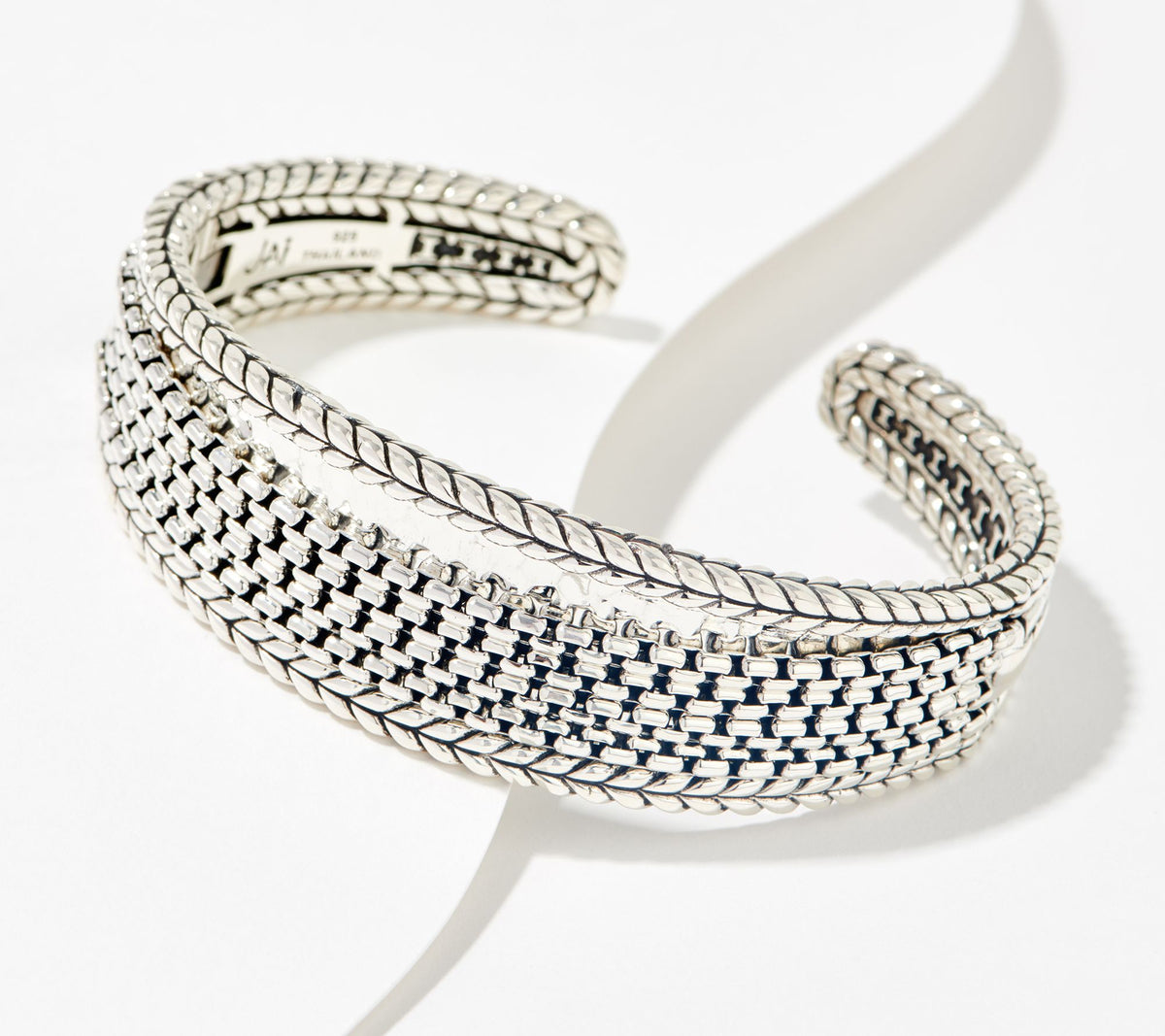 JAI Sterling Silver Multi Box-Chain Hammered Cuff Bracelet, 7-1/4"