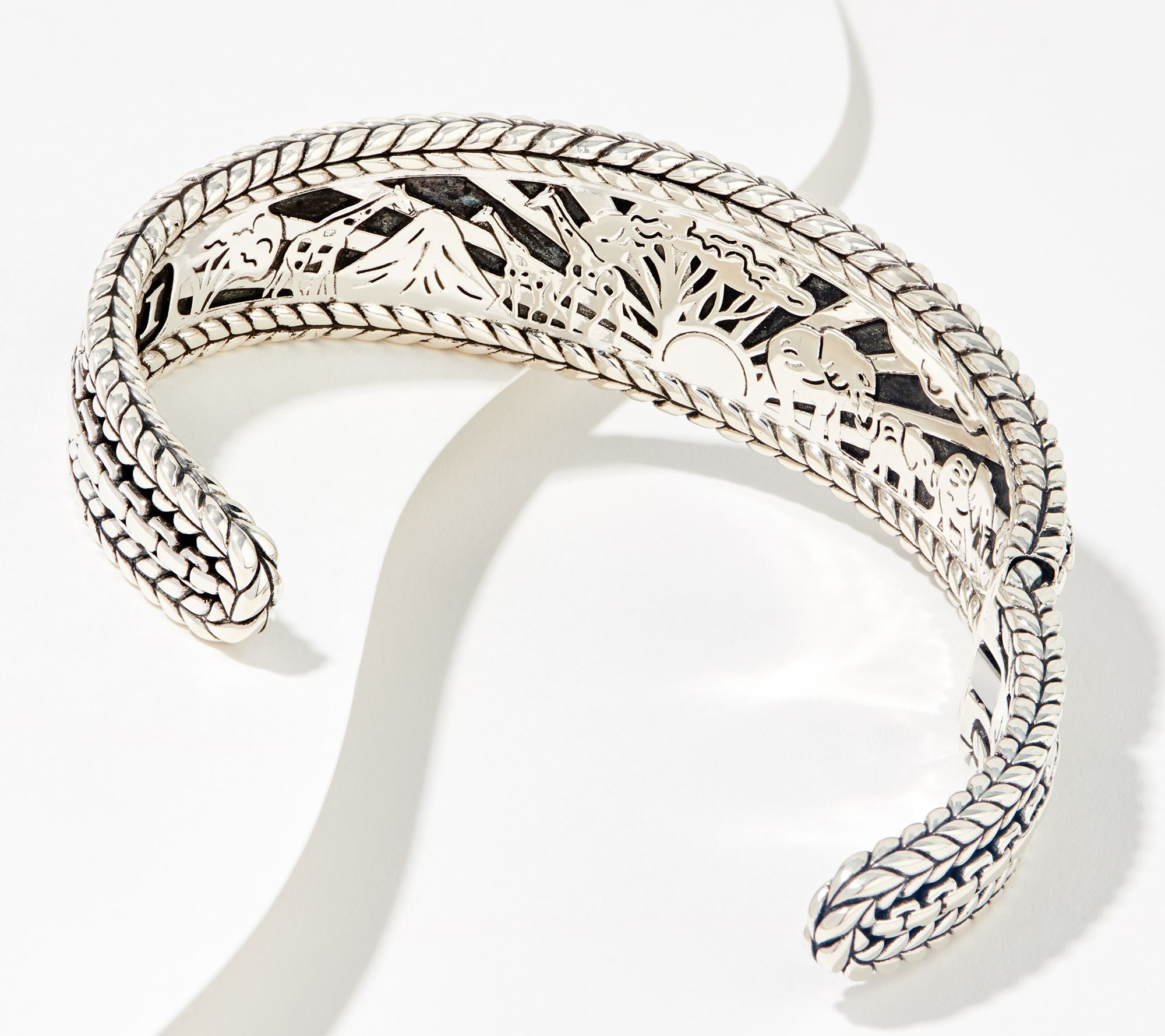 JAI Sterling Silver Multi Box-Chain Hammered Cuff Bracelet, 7-1/4"