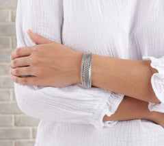 JAI Sterling Silver Multi Box-Chain Hammered Cuff Bracelet, 7-1/4"