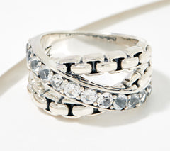 JAI Sterling Silver White Topaz Cross- Over Ring, Size 8