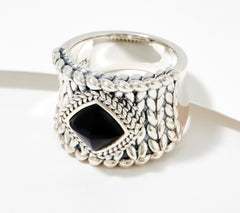 JAI Sterling Silver Black Spinel Basketweave Ring, Size 8
