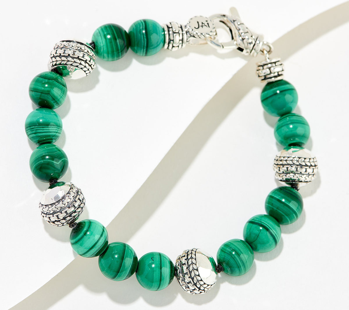 JAI Sterling Silver Master Artisan Green malachite Gem Bracelet, 8"