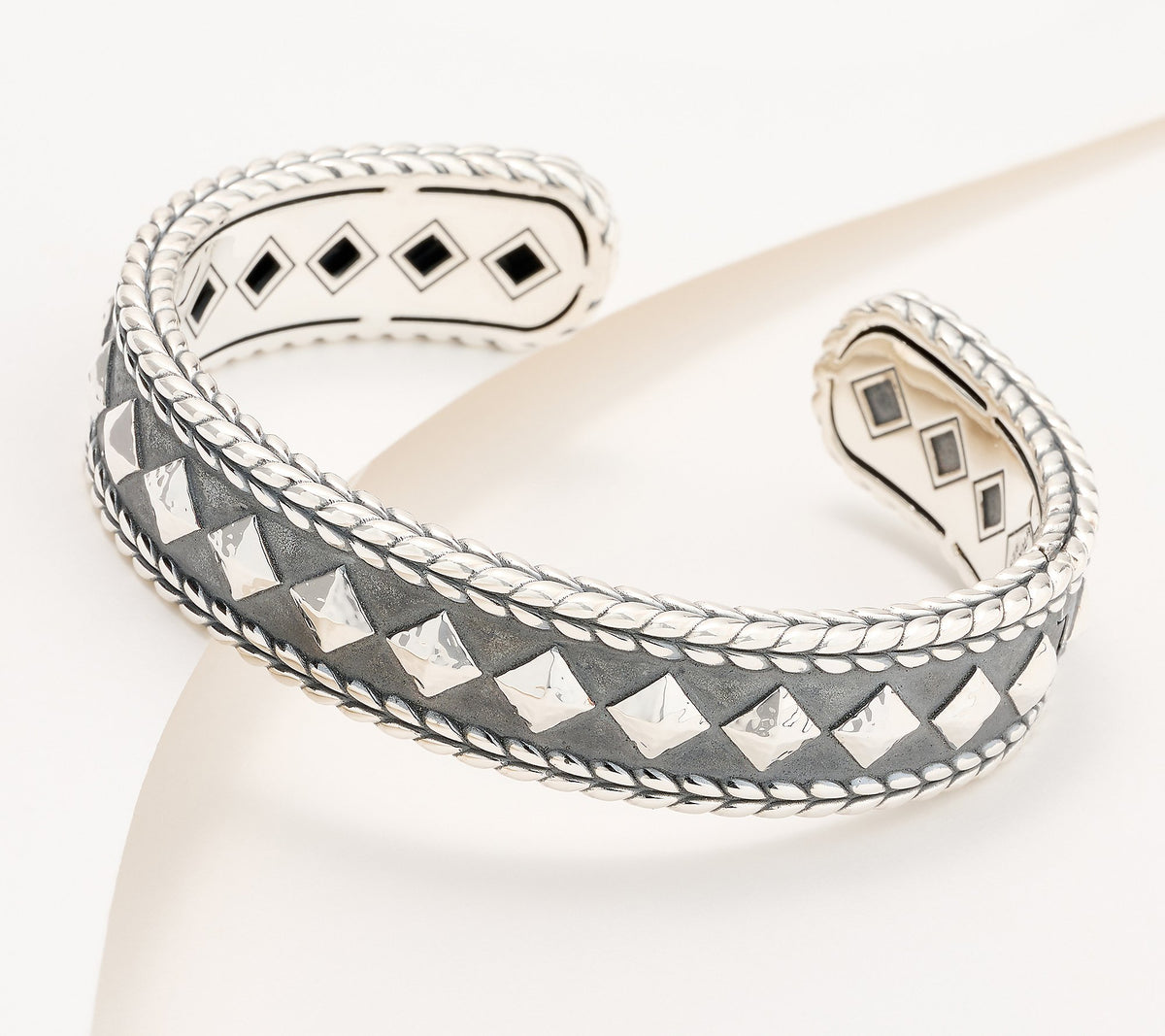 JAI Sterling Silver Diamond Shaped Stud Cuff 54.3-62.3g -  6-1/4"