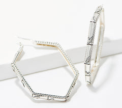 JAI Sterling Silver Geometric Bamboo Textured Hoop Earrings, 2"