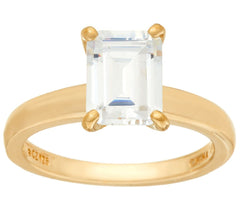 Diamonique 2.00 cttw Solitaire Emerald Ring, 14K Yellow Clad, Size 7