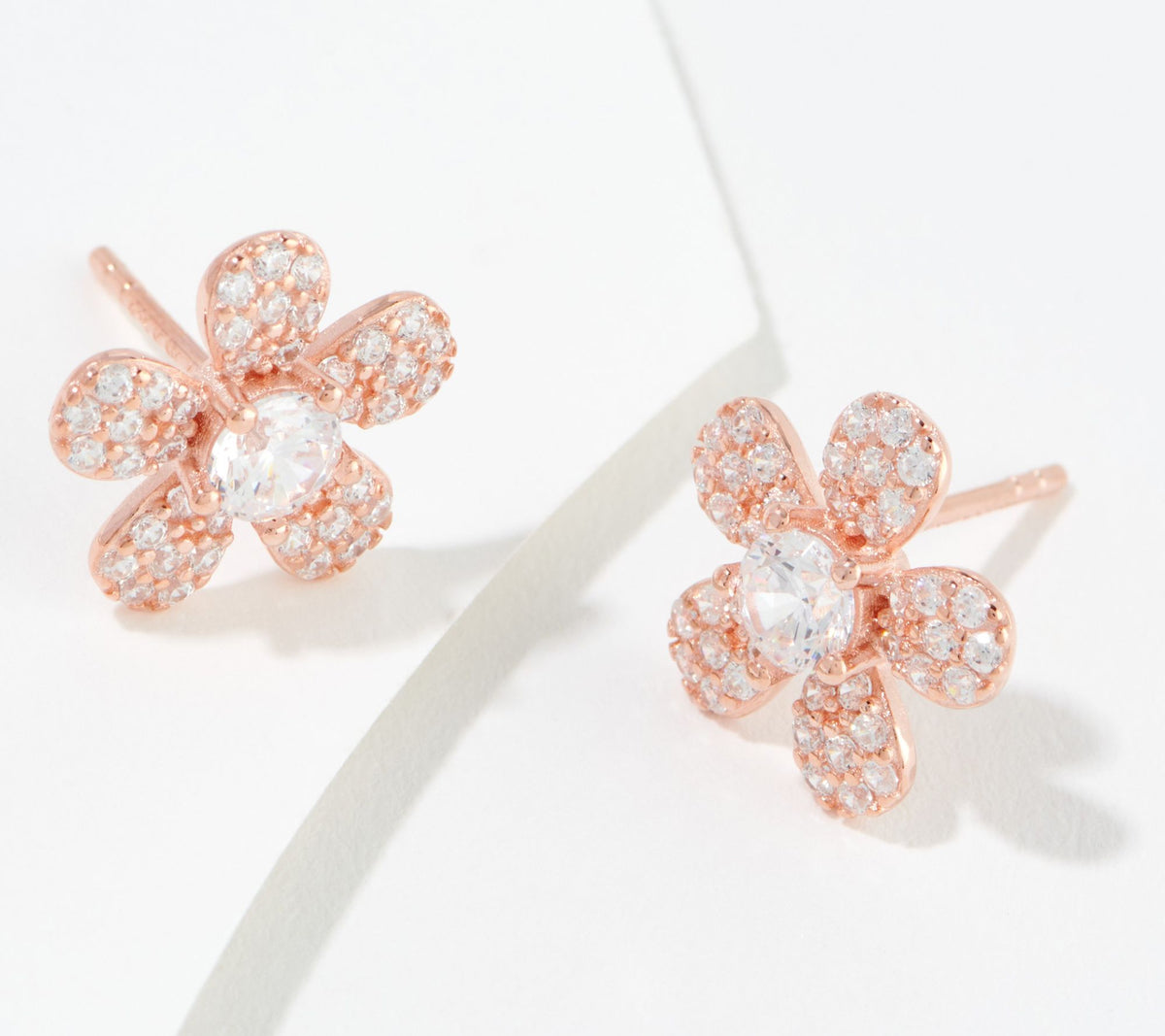 Diamonique Pave Daisy Earrings, 18K Rose Gold-plated Sterling Silver (Copy)