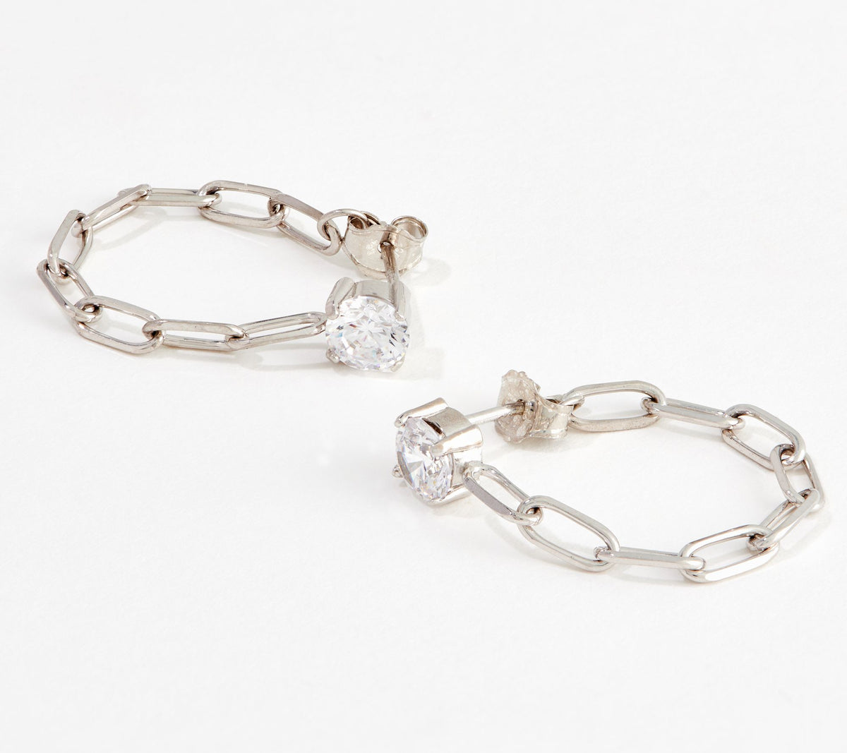 Diamonique Sterling Silver Paperclip Chain Front-to-Back Earrings, 1"