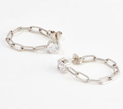 Diamonique Sterling Silver Paperclip Chain Front-to-Back Earrings, 1"
