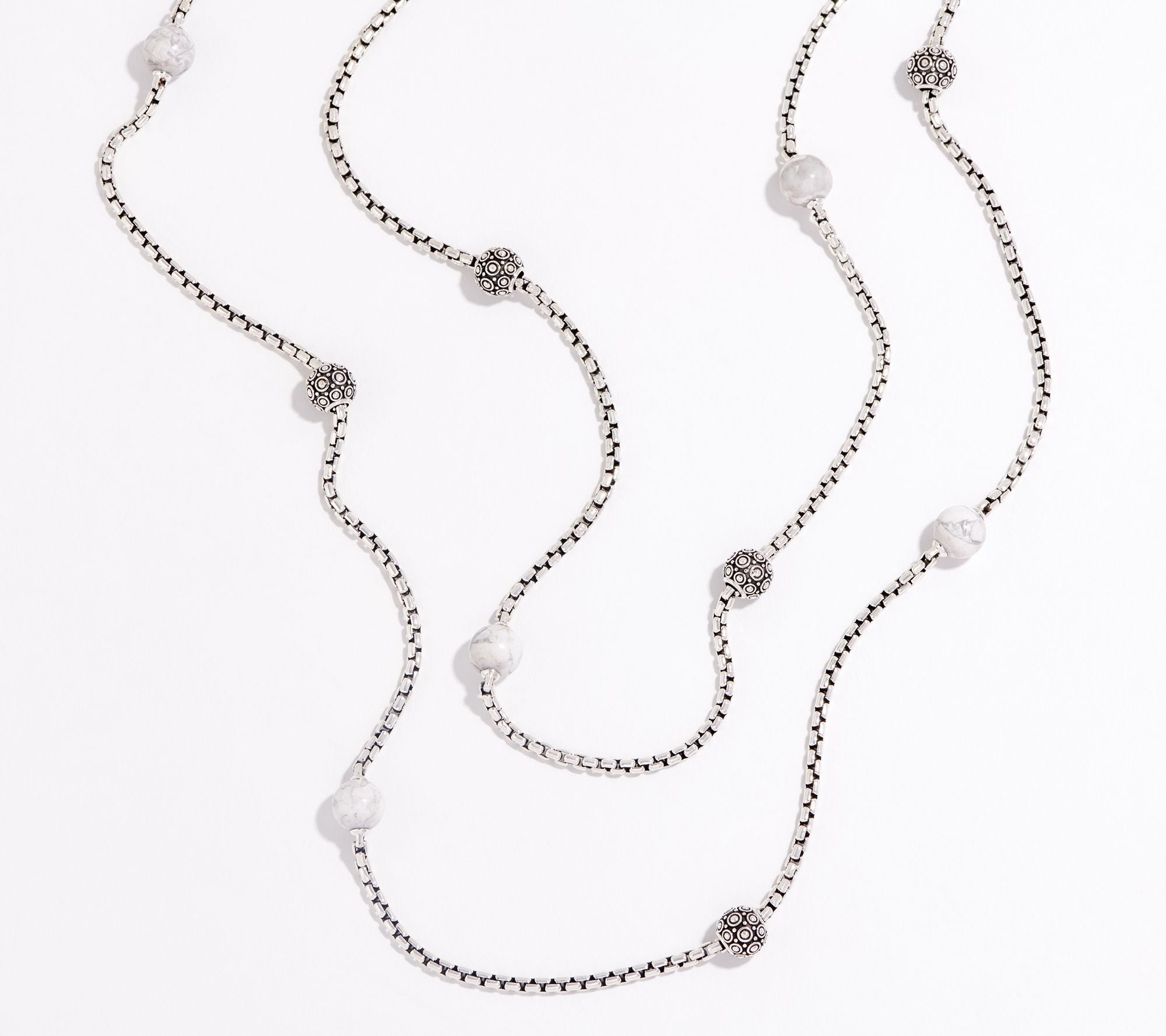 JAI Sterling Silver Kalahari & Howlite Bead 2.7mm Box Chain Necklace, 36"