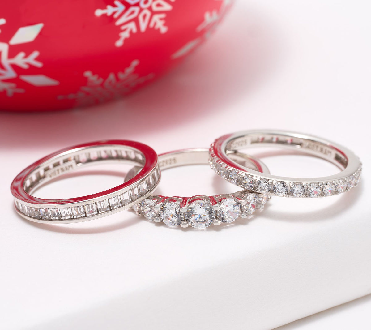 Diamonique 3 Ring Eternity Band Set Platinum-plated sterling silver Size 6