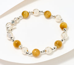 JAI Sterling Silver Hammered & Tiger's eye Bead Bracelet, 6-1/4"