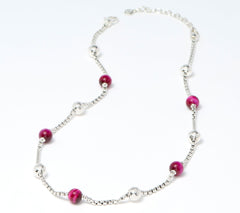 JAI Sterling Silver Hammered Bead & Pink Tiger's Eye Necklace, 18"