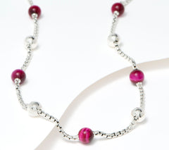 JAI Sterling Silver Hammered Bead & Pink Tiger's Eye Necklace, 18"