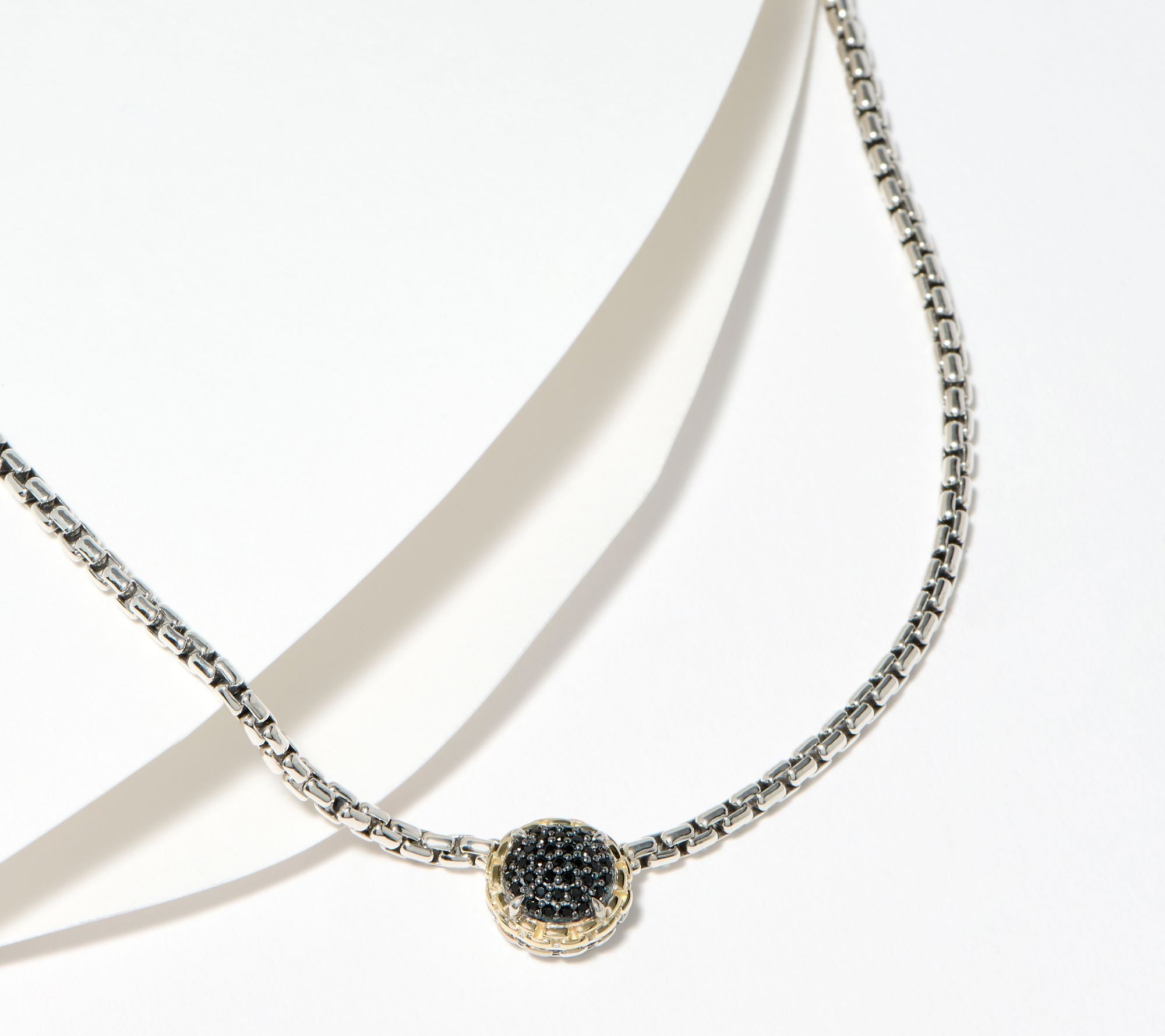JAI Sterling Silver & 14K Accents Black Spinel Box Chain Necklace, 16"