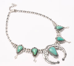 American West Sterling Silver Green Turquoise Squash Blossom Necklace, 17"