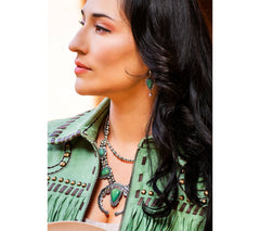 American West Sterling Silver Green Turquoise Squash Blossom Necklace, 17"