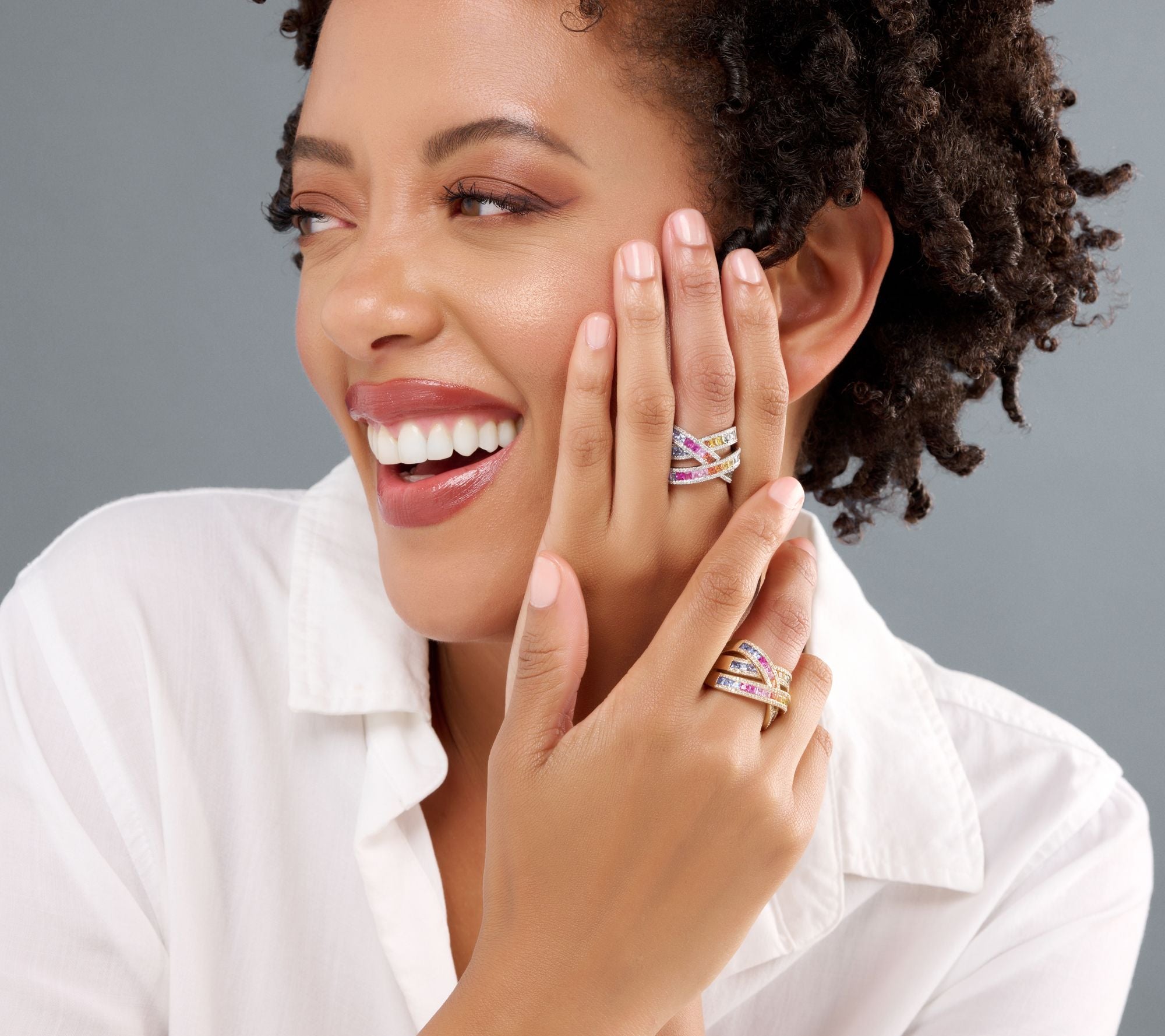 Effy Watercolors 14K White Gold Multi-Sapphire Gem & Diamond Highway Ring, Size 11