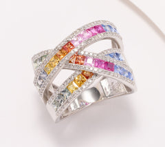 Effy Watercolors 14K White Gold Multi-Sapphire Gem & Diamond Highway Ring, Size 11