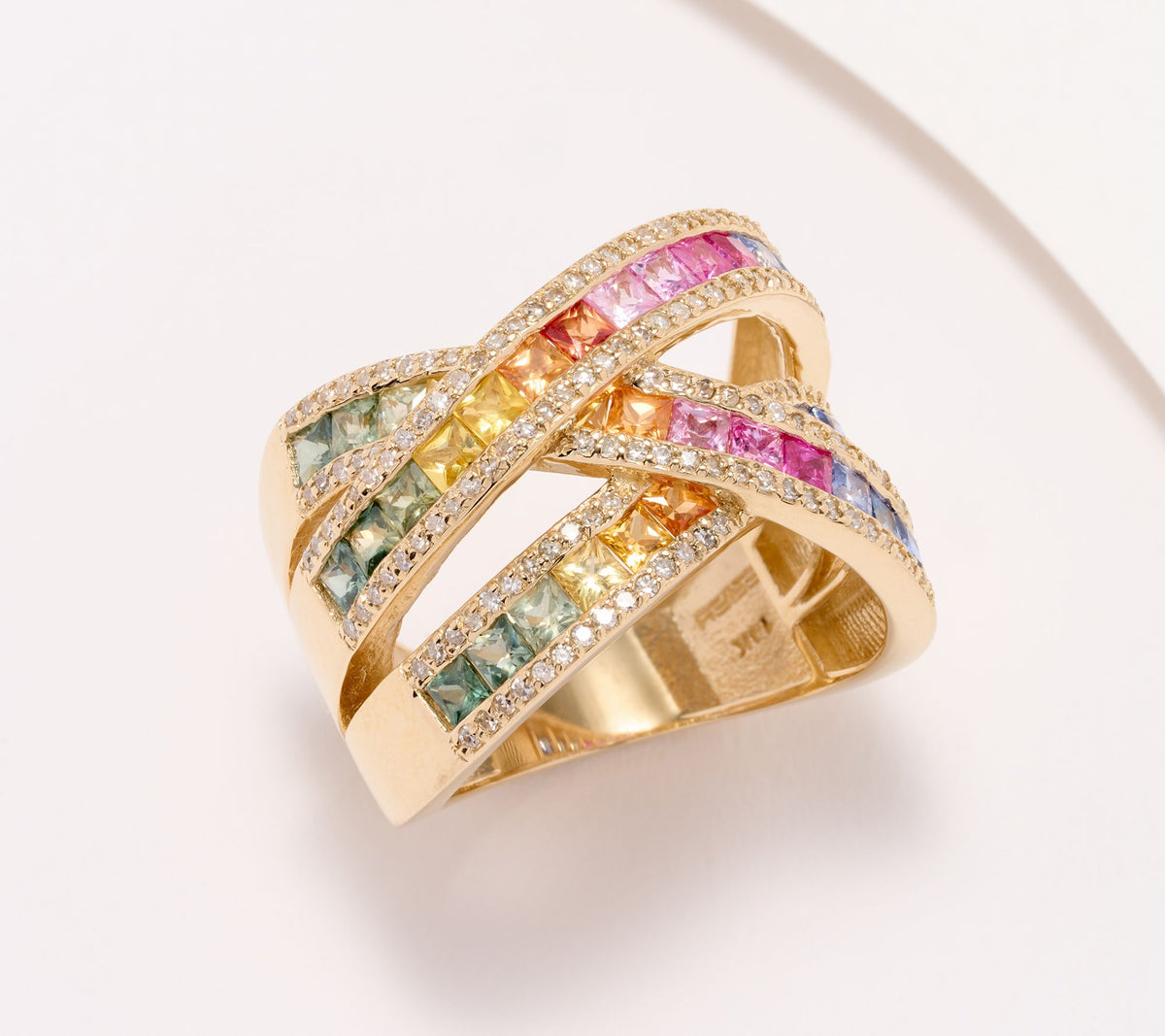 Effy 14K Watercolors Multi-Sapphire Diamond Highway Ring Size 7 2.52ct