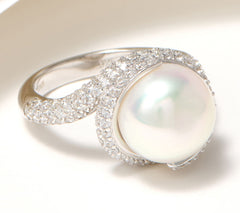 Anillo Honora con perla cultivada envuelta en circonita cúbica, plata de ley, talla 8