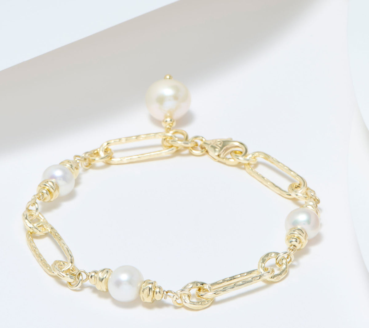 Honora Sterling Silver Goldclad Elongated Link Cultured Potato & Ming Pearl Bracelet, 7"