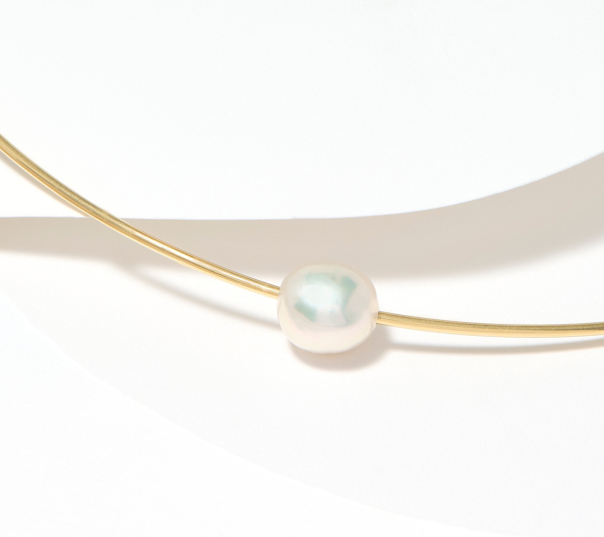 Honora Omega Necklace with Sliding Cultured Ming Pearl, SS 15-1/4"