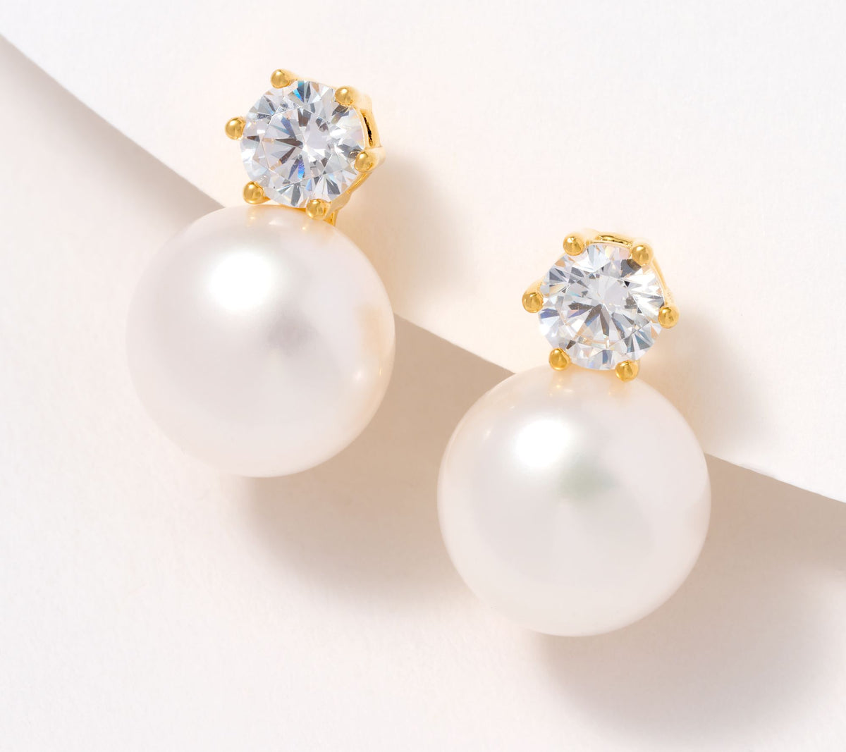 Honora x Diamonique Gold-Over SS Cultured Pearl Classic Button Earrings