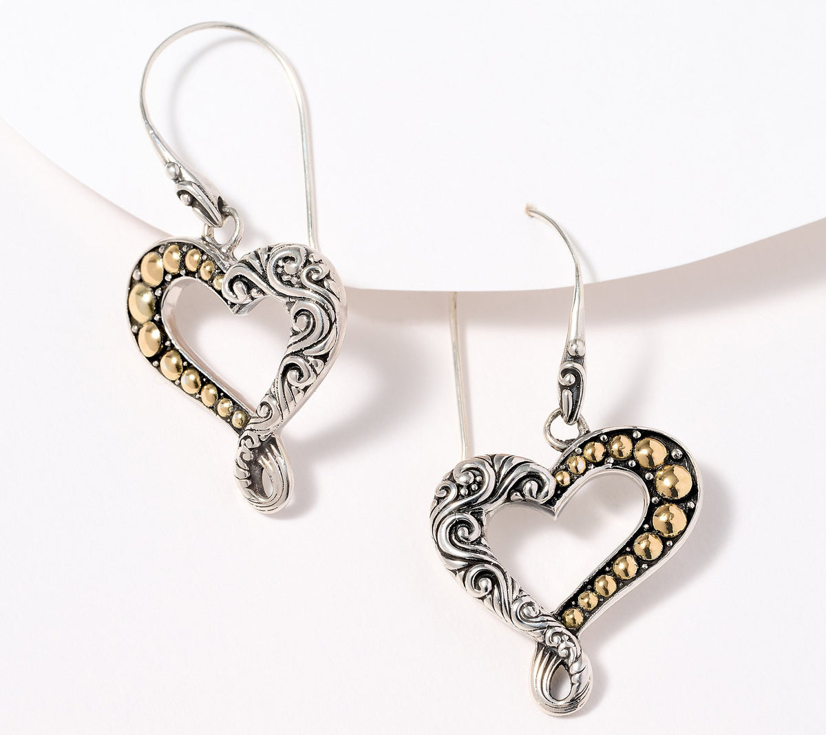Artisan Crafted Sterling & 18K Scroll & Bead Heart Earrings
