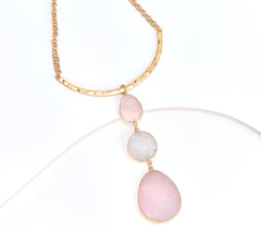 Susan Graver Light Rose Semi-Precious Three Drop Necklace, Goldtone
