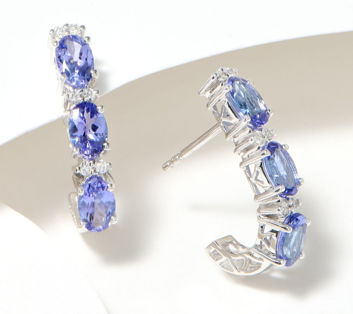 Affinity Gems Oval Cut 3-Stone J Hoop Earrings, 14K White Gold