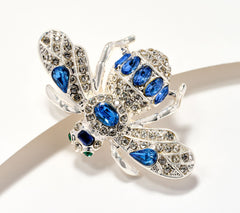 Broche de abeja Joan Rivers en tonos plateados y cristales azules, 3,18 cm