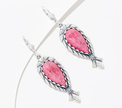 American West Sterling Silver Pink Rhodonite Squash Earrings, 2-1/4"