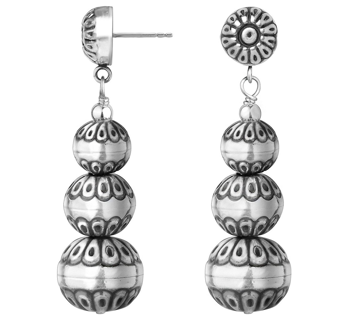 American West Sterling Silver Native Pearl Graduated Dangle Earrings