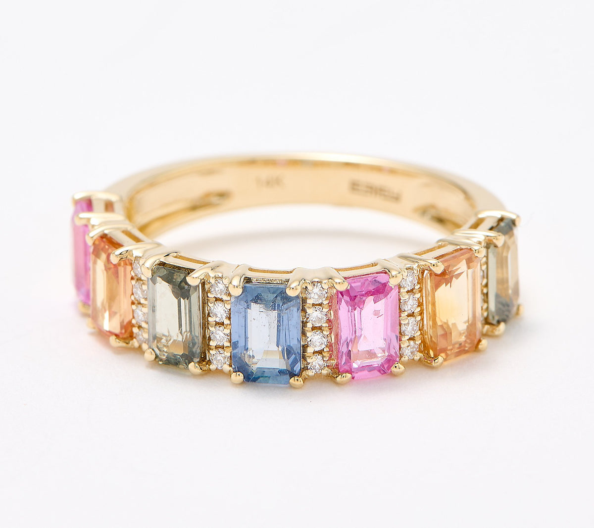 Effy Watercolors 14K 7-Stone Sapphire & Diamond Ring, Size 7