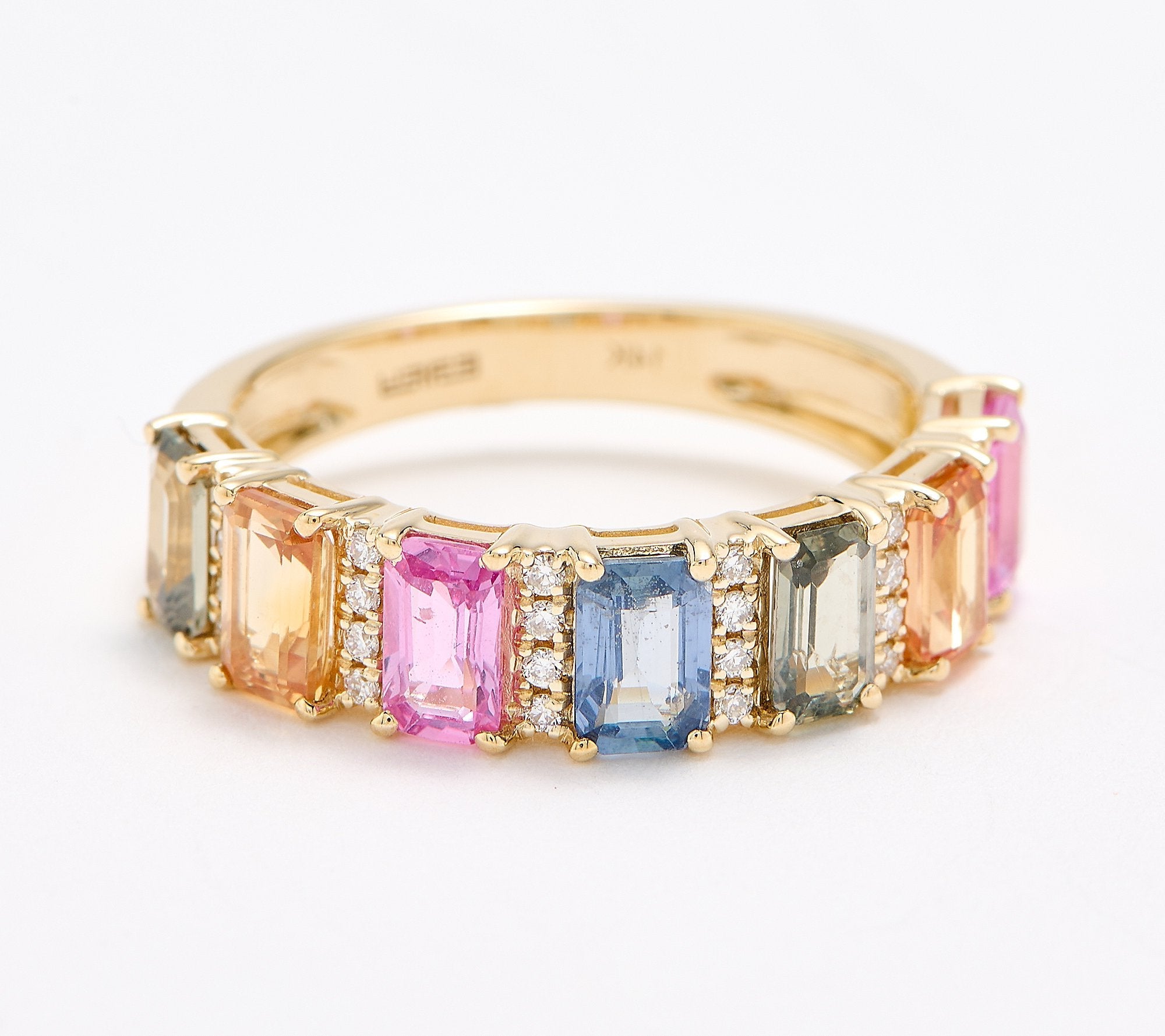 Effy Watercolors 14K 7-Stone Sapphire & Diamond Ring, Size 7