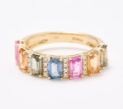 Effy Watercolors 14K 7-Stone Sapphire & Diamond Ring, Size 7