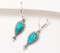 American West Sterling Silver Chrysocolla Squash Blossom Dangle Earrings, 1-1/2"