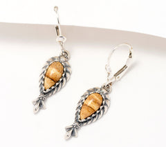 American West Sterling Silver Jasper Squash Blossom Dangle Earrings, 1-1/2"